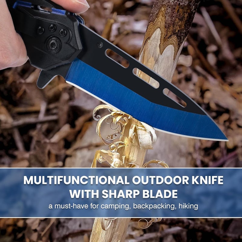 FUNBRO Cool Pocket Knife for Men, Camping Knife with 3.4” Stainless Steel Blade, EDC Folding Knives with Clip for Outdoor Hiking, Gifts for Dad Him Husband (Blue) - Image 4